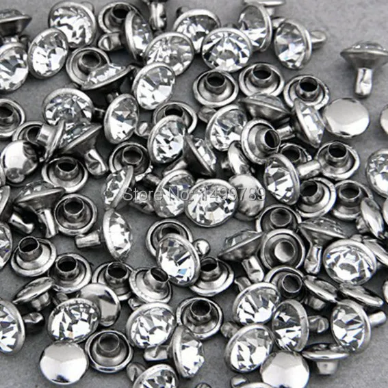 

100 Sets 6mm CZ Crystals Rhinestone Rivets Rapid Silver Nailhead Spots Studs DIY Shipping Free