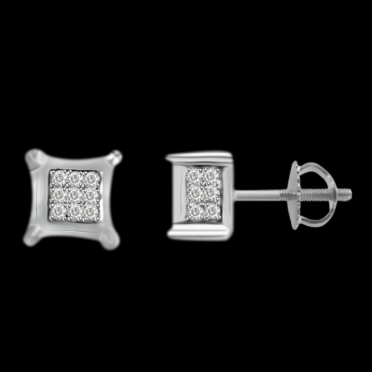 Men's/Women's 0.3 Ct Genuine Diamond 10K White Gold Square Shape Stud Earrings