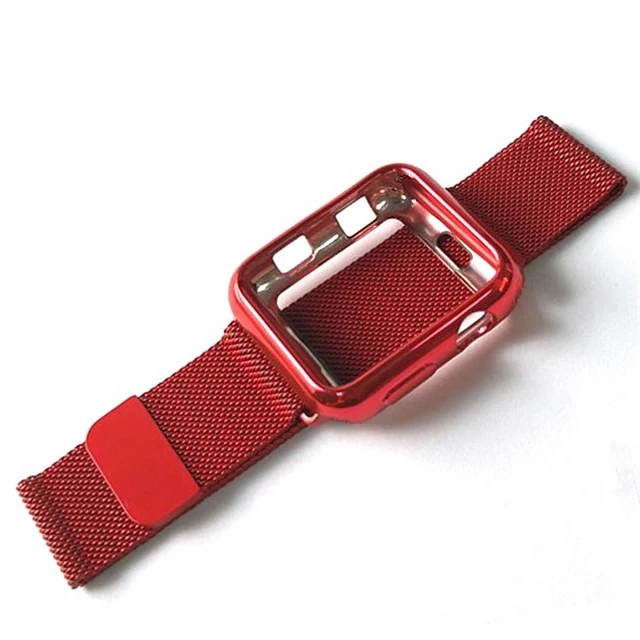 Миланская петля+ чехол для Apple Watch 5 40 мм 44 мм 38 мм 42 мм сетчатый Браслет из нержавеющей стали ремешок для часов iwatch серии 5/4/3 - Цвет ремешка: 11-red-case