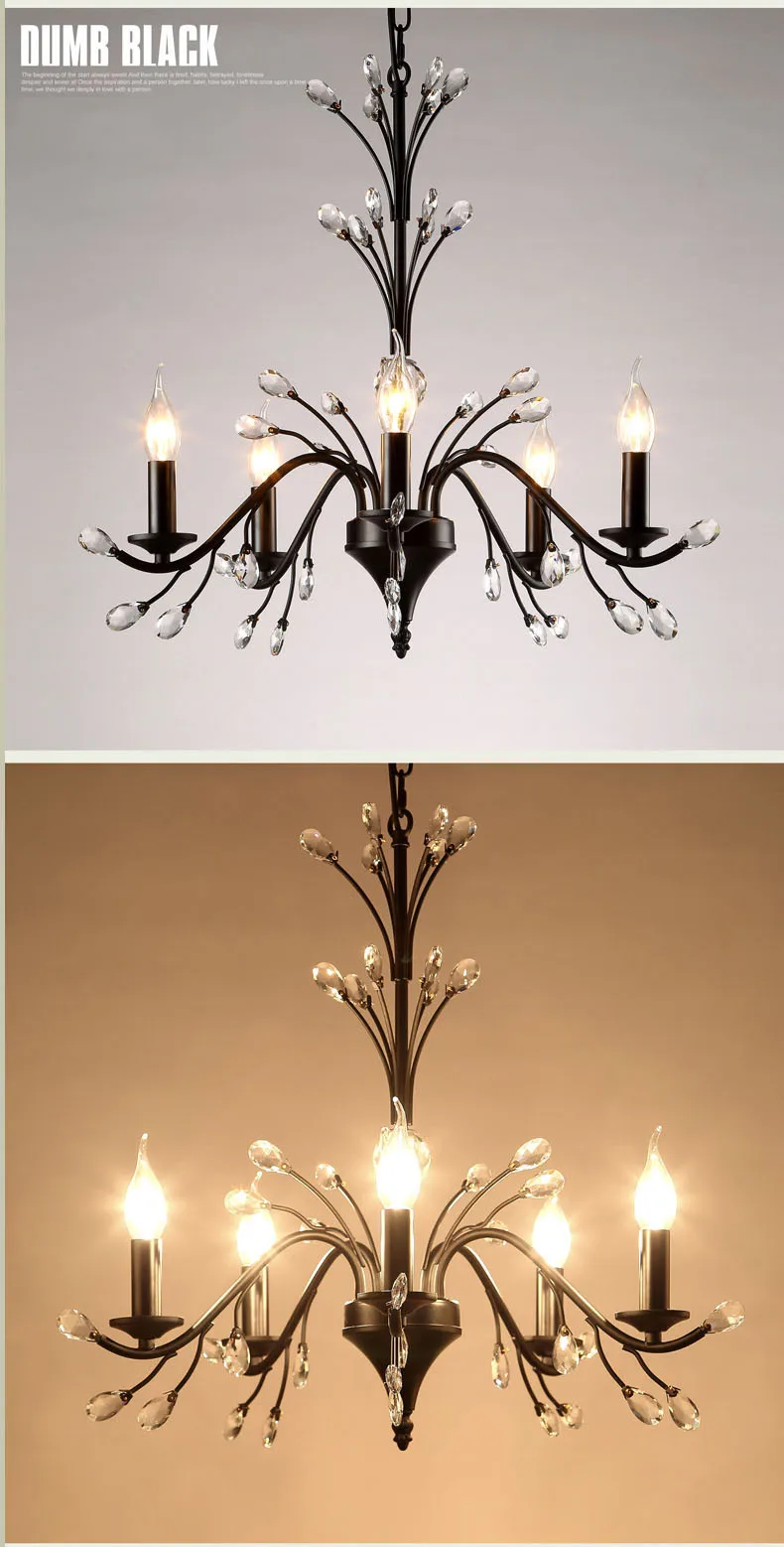 Американский стиль творческий Nordic черный гладить кристалл подвесной светильник простой для гостиная спальня обеденная коридор дома