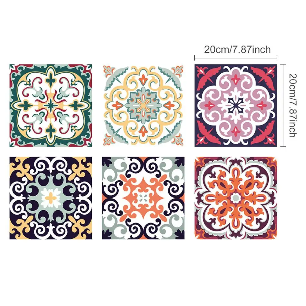 6PCS Nordic Style Retro Tile Sticker 20*20cm Bathroom Kitchen Waterproof Wall Sticker Home Decor Floor Art Mural #CW