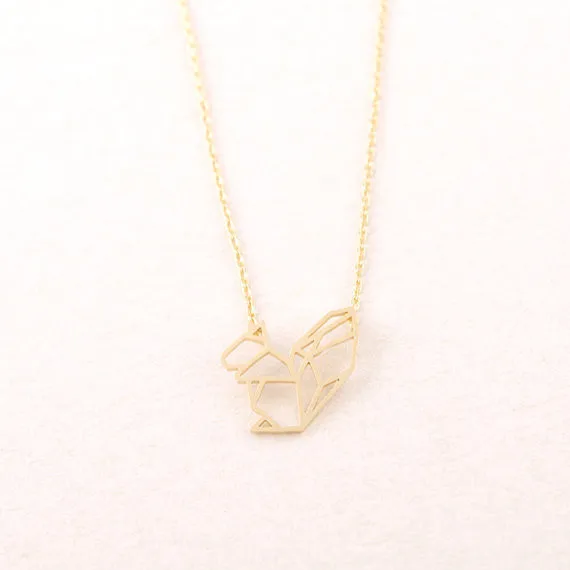 Gold Silver Origami Squirrel Necklace