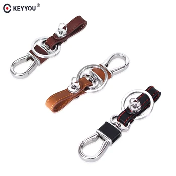

KEYYOU Alloy+Leather Remote Car Key Ring Chains Holder Fit For Car Key Ring KeyChains Car Accessories For Man Women High Quality