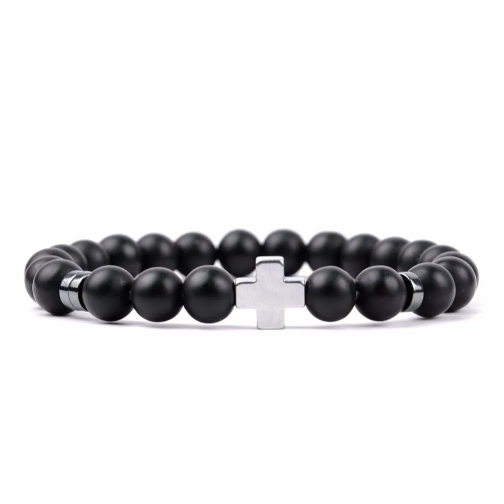 Drop Shipping 3pcs Christian Bracelet Sets Natural Stone Black Lava Turquoises Beads Cross Charm Bracelets For Women Men Jewelry Fashion Jewelry