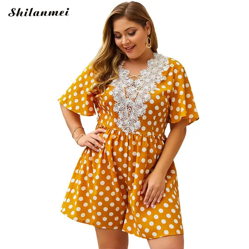 Глубокий v-образный вырез свободные комбинезоны для девочек пляжные костюмы одежда женские комбинезоны Королевский синий/желтый горошек