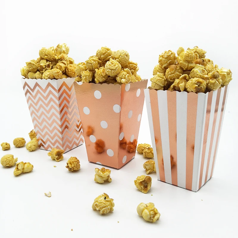 

36pcs Metallic Rose Gold Popcorn Box Pop Corn Scoop Popcorn Bar Carnival Party Decor Circus Birthday Party Hollywood Movie Night