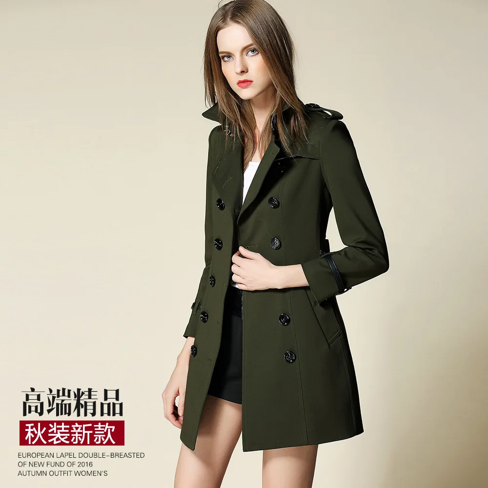 2017 New spring Autumn Trench Coat For Women Double Breasted Trench Coat Long Sashes army green thin slim female windbreak army green double breasted coat with pockets