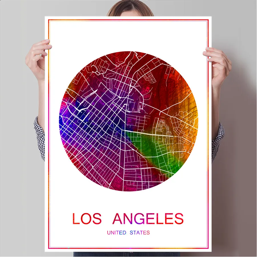 

Abstract World City Map LOS ANGELES USA Print Poster Print on Paper or Canvas Wall Sticker Bar Cafe Living Room Home Decoration