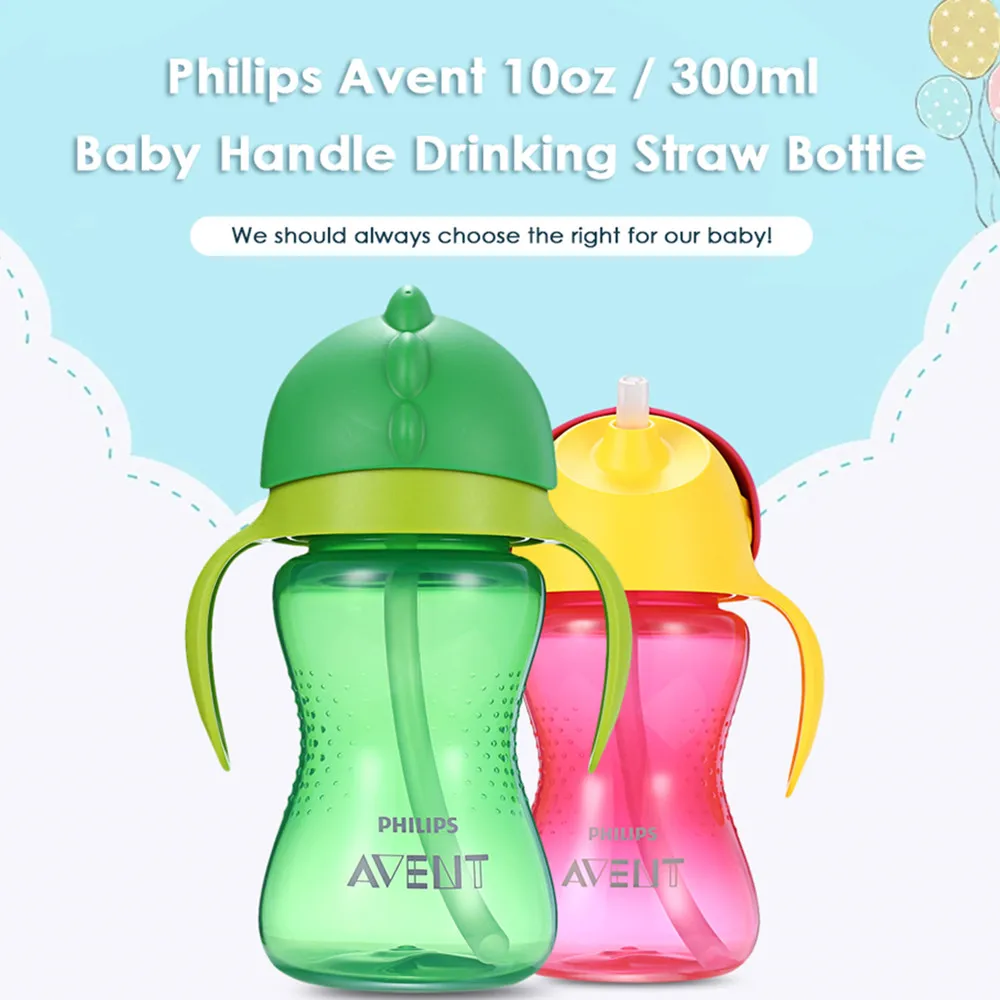 AVENT 300ml/10oz Baby Water Bottle With Straw BPA Free Cute Straw Cups