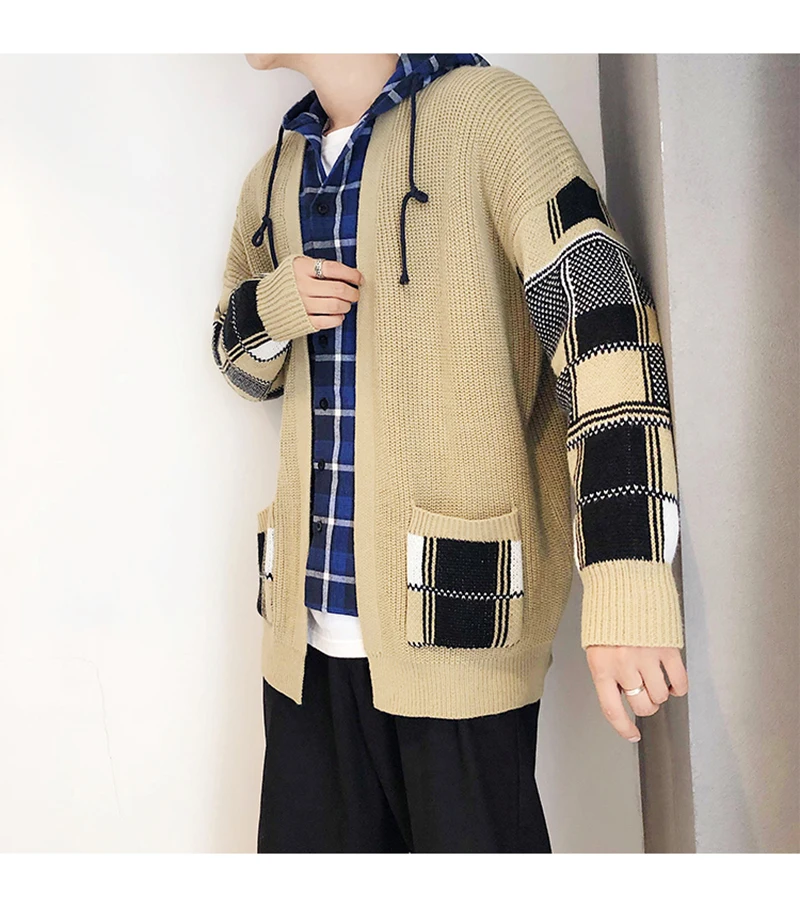Korean Oversized Sweater Cardigan Men Plaid  (12)