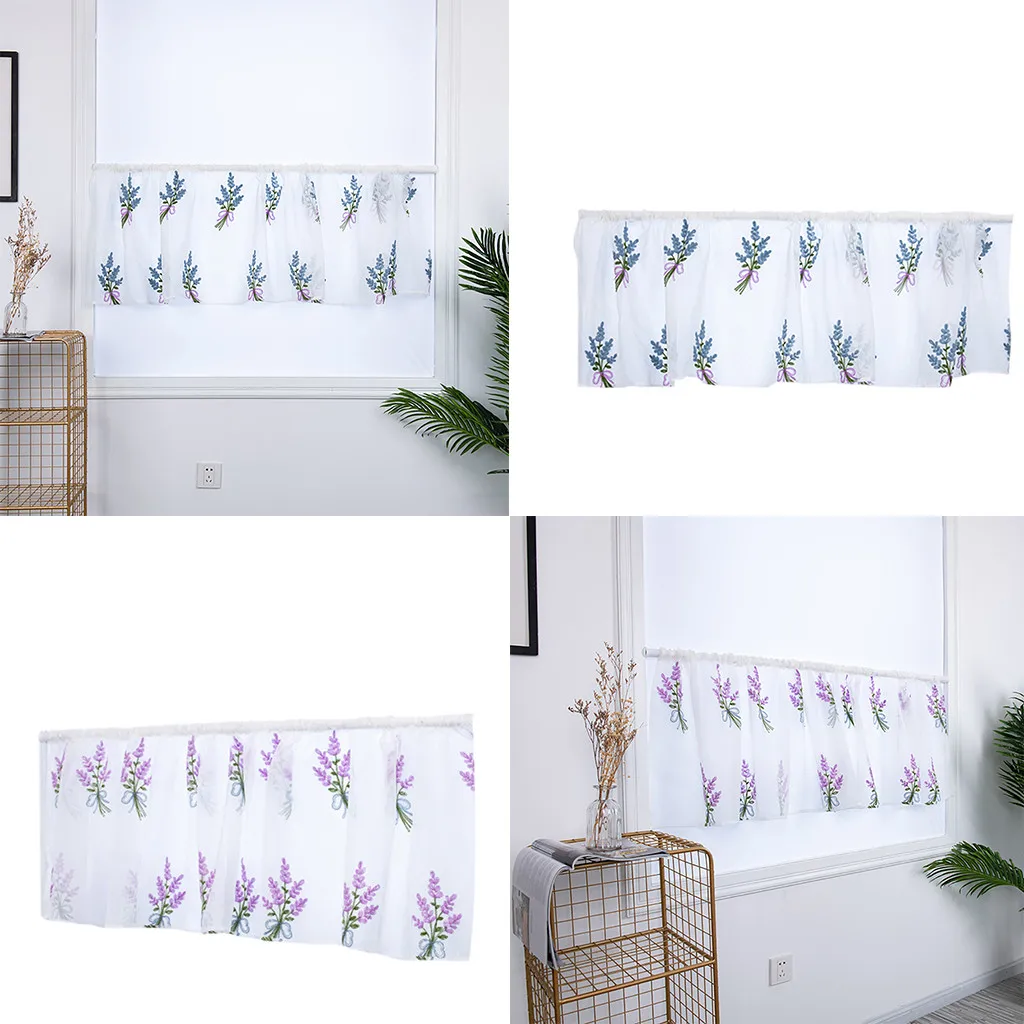 

1Pcs Elegant Lavender Embroidery Voile Curtain Swags Delicate Pelmet Valance Net Voile Curtains Home Window Decor 100x50cm