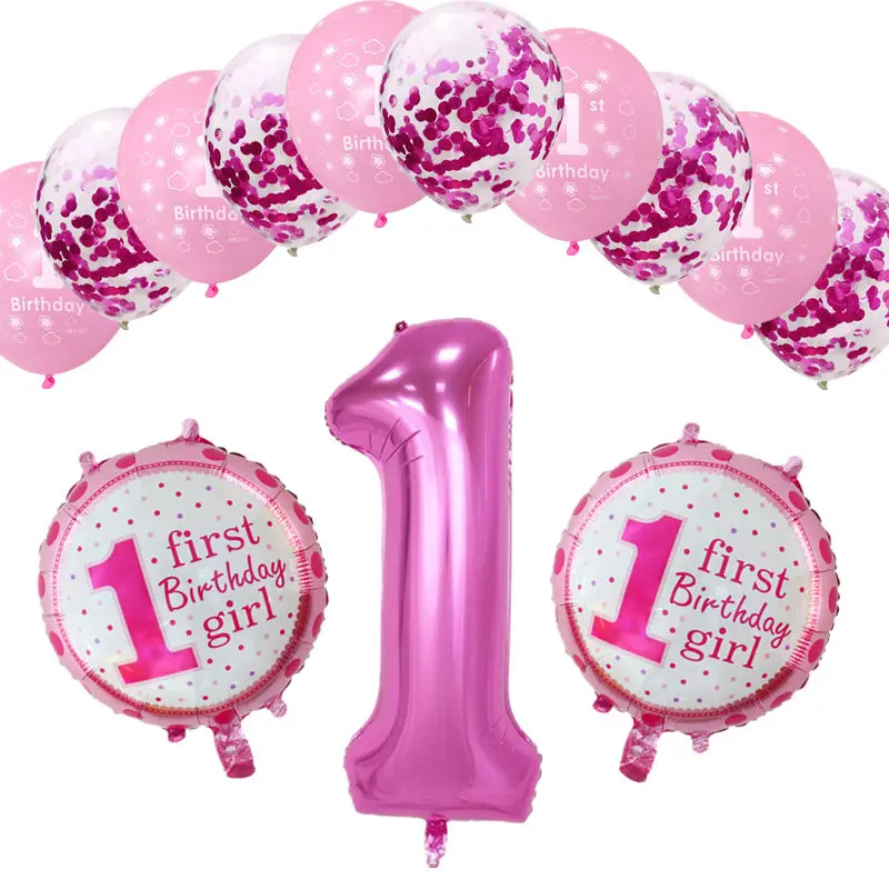 13 шт 1-й набор воздушных шаров на день рождения розовый и голубой номер 1 фольгированный шар мальчик девочка 1 год День рождения украшение дети партии шары