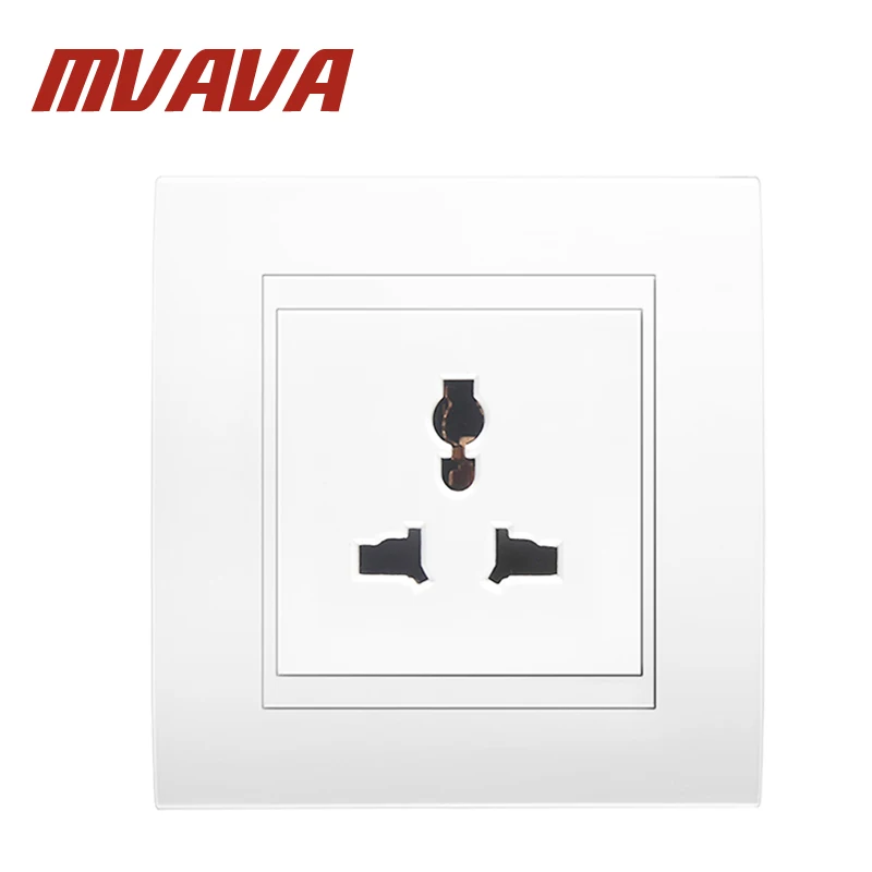 

MVAVA White Color Multifunctional 3pins wall socket electrical wiring light wall Power Plug Outlet 110~250V,Free shipping