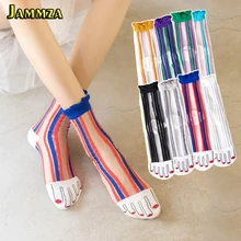 Красочные полосатые женские забавные шелковые носки для лета тонкие модные Пять пальцев жаккардовые обжимные кружевные носки для девочек Harajuku Meias