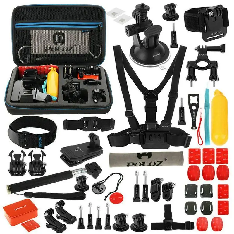 

PULUZ 53 in 1 Accessories Combo Kits(Chest Strap+Pivot Arms+J-Hook Buckle+Wrist Strap+Helmet Strap+Monopod+Surface Mounts+Stor