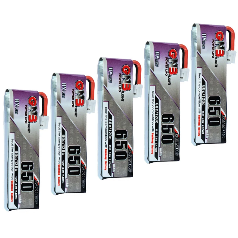 

5PCS Gaoneng 650mAh 3.8V 60C HV Lipo battery PH2.0 Plug for Emax Tinyhawk Happymodel Snapper7 E010 M80S Tiny7 Beta85 RC Drone