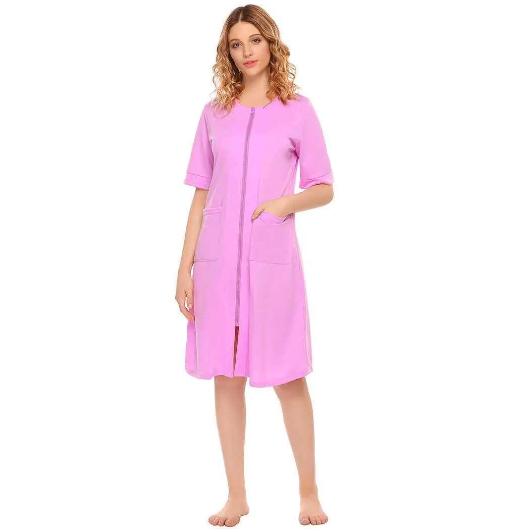 Ekouaer Women Night Dress Sleepshirts Casual O Neck Short Sleeve Solid