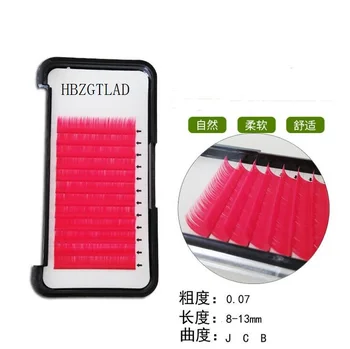 

HBZGTLAD C curl 8-13mm rose red Color Silk lash Hand made Synthetic Colored Individual EyeLashes Extension party makeup stage