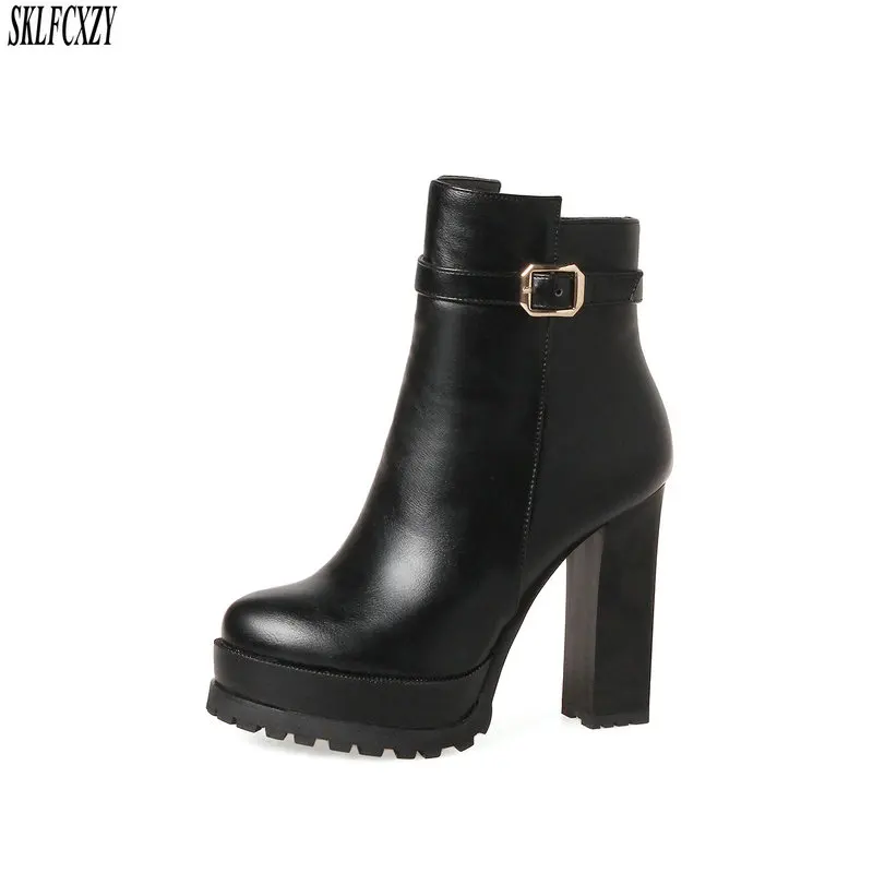 

SKLFCXZY New fashion fall leather women boots 100% cowhide high heel women's boots women shoes size 34-43