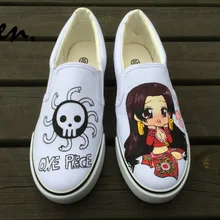 Вэнь дизайн пользовательские аниме ручная роспись обувь one piece Boa Hancock мужские женские слипоны парусиновые кроссовки для рождественских подарков