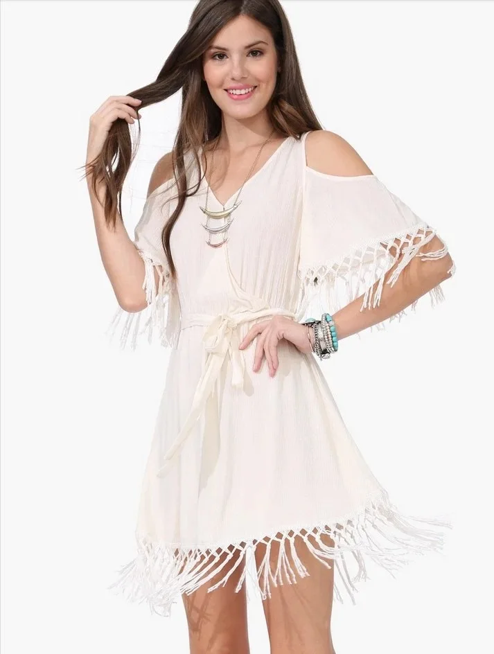 Aliexpress hot summer tassel lace lace cuff and strapless large swing women;s clothing dress WJ281 vestidos