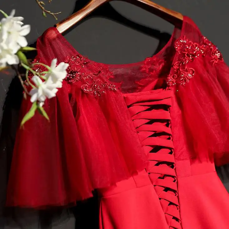 VENSANAC, кружевное длинное вечернее платье с круглым вырезом и вышивкой, винтажные вечерние платья с оборками и рукавами для выпускного вечера