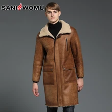 Модные реального овчины шуба из натуральной кожи мужской зиму толстые куртки дубленки Для мужчин меха Кофе Coat5XL 6XL
