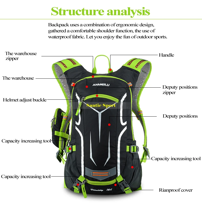 ANMEILU 18L для занятий спортом на открытом воздухе верховая езда мужчины женщины Пешие прогулки рюкзак гидратации мочевого пузыря воды мешок+ дождевик Кемпинг Велоспорт рюкзак