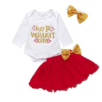 

2 Pcs/Set Newborn Baby Girl Jumpsuit with Red Skirt Long Sleeve Printed Top M09