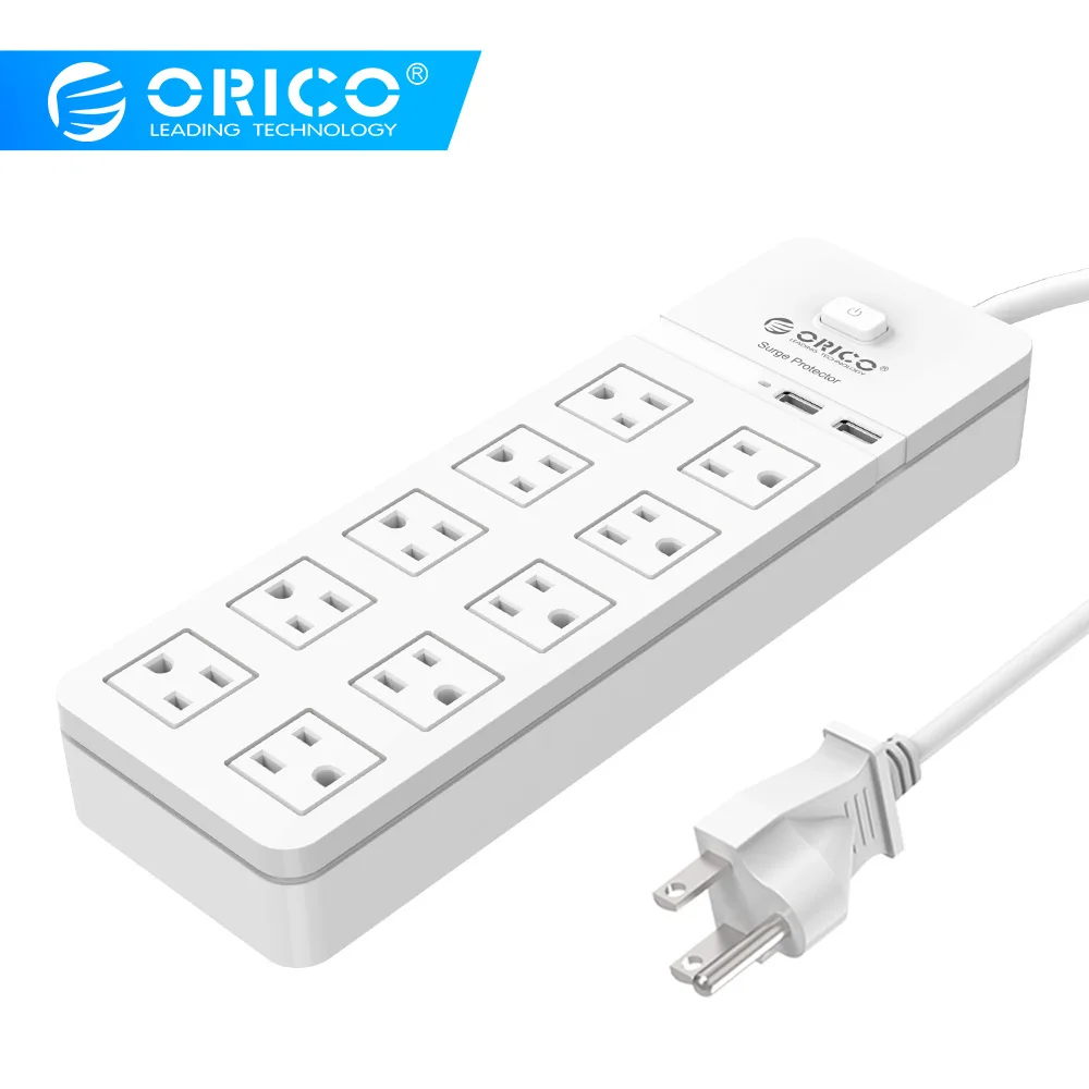 ORICO US Plug power Strip 4, 8, 10 розетки переменного тока, электрические розетки, защита от перенапряжения, удлинитель, вилка США, розетки, 2 порта, USB, смарт-зарядное устройство