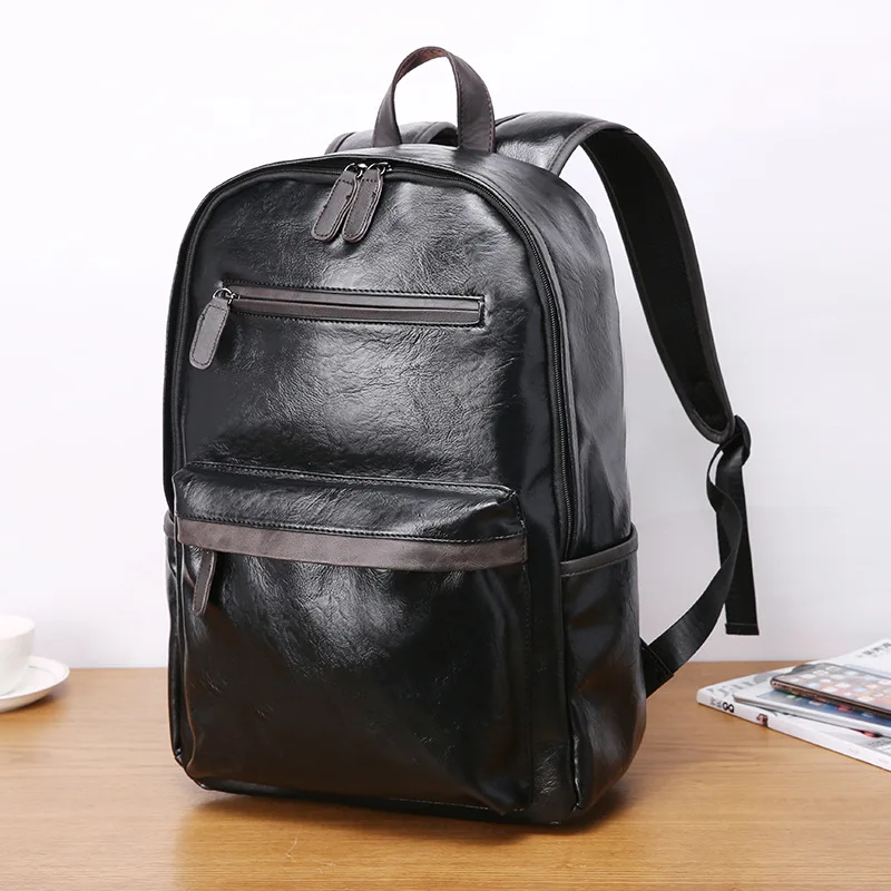 

Fashion Backpack Men Waterproof Teenager Backpacks School Bag PU Leather Travel Bag Casual Bagpack 14 Inch Laptop Rucksack