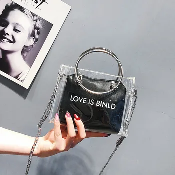 

Jelly Transparent Portable Bag Ladies Summer 2019 Tide Wild Soft Face Oblique chain Bag Cross-section Square Temperament