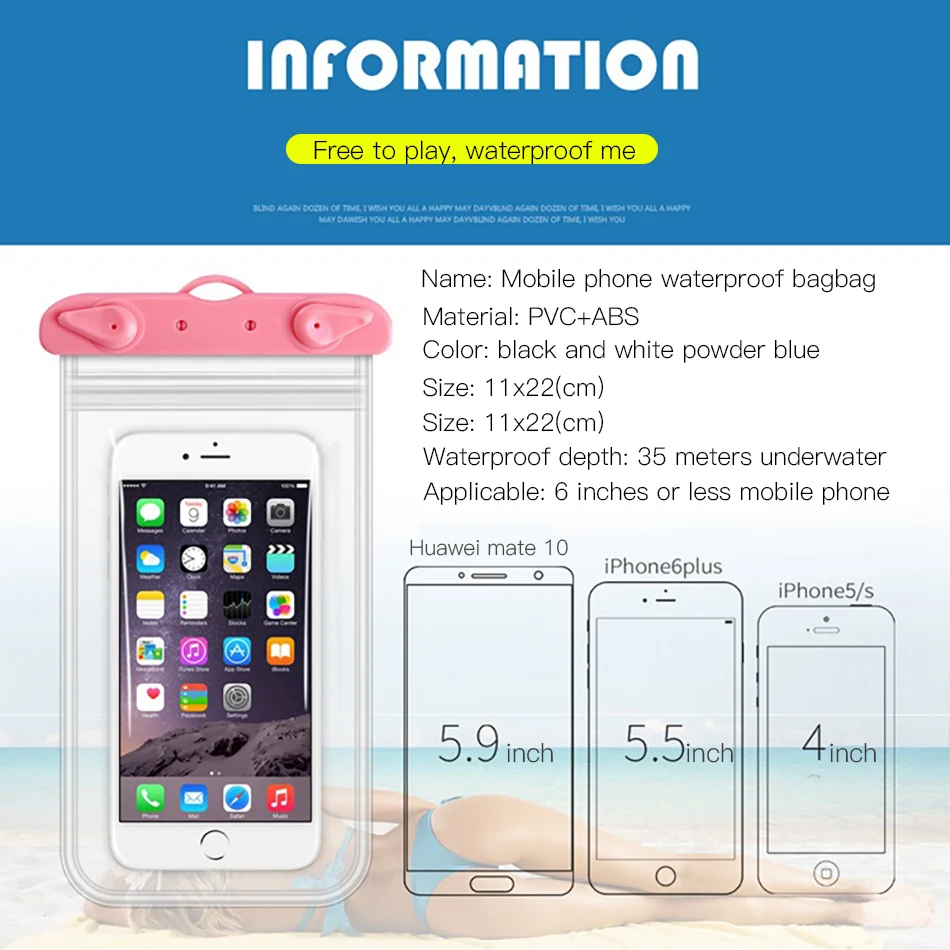 !ACCEZZ PVC Waterproof Bag 6 inches Pouch Phone Case For iPhone XS XR Xiaomi Huawei Samsung HTC Mobile Phone Swimming Cover Case (3)