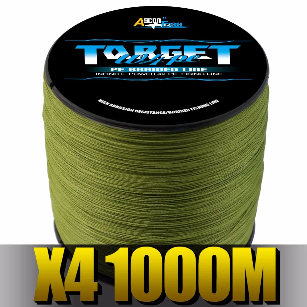 Ascon الأسماك 4 فروع مضفر خيط صنارة الصيد 1000 متر Multifilament خط الحبل الصيد الكارب 4 جديلة الموضوع معالجة وملحقاتها