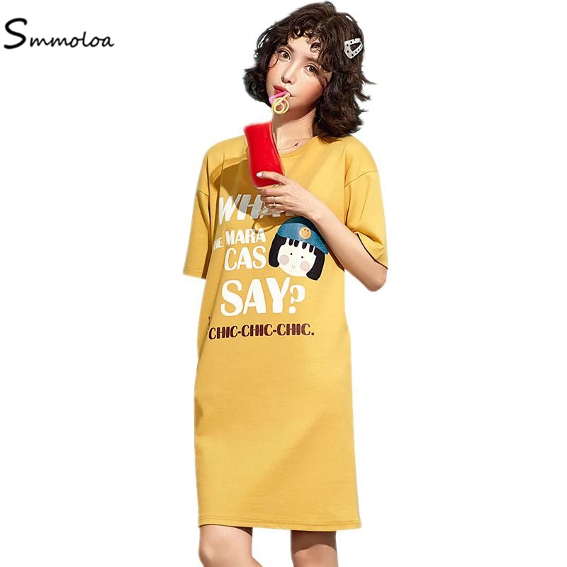 

Smmoloa Cartoon Nightgown Women Cosy Cotton Short Sleeve for Woemn Plus Size Summer