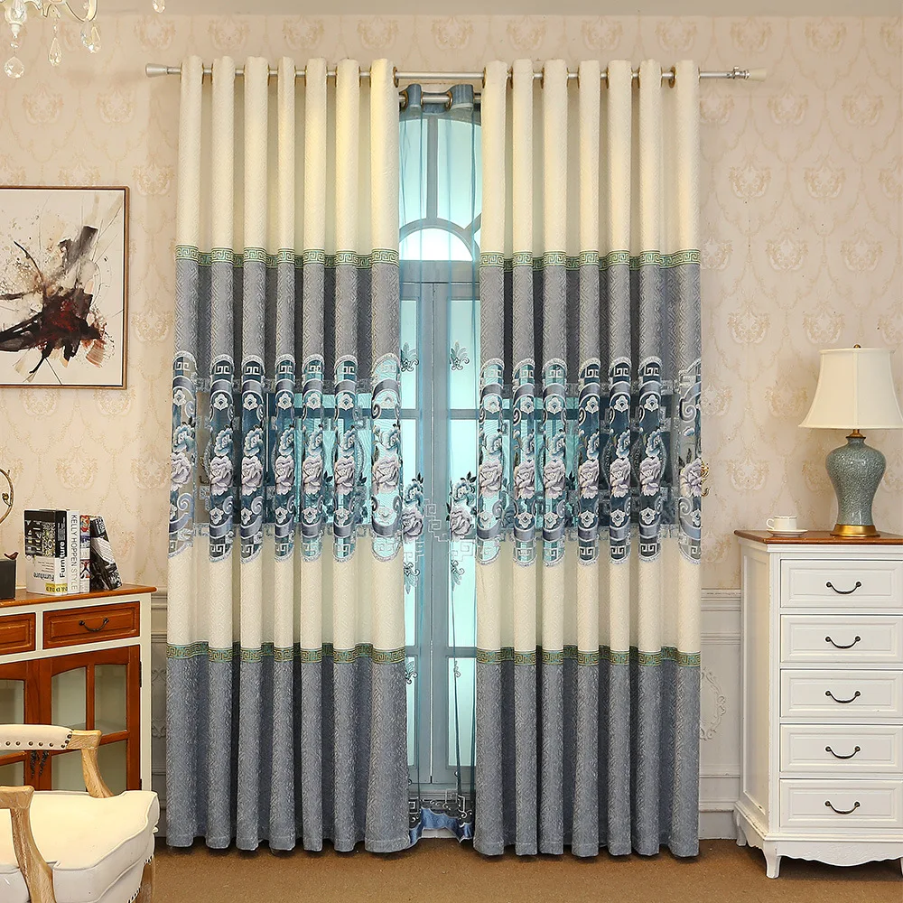 European style high quality chenille corduroy empty fabric curtains living room bedroom curtains
