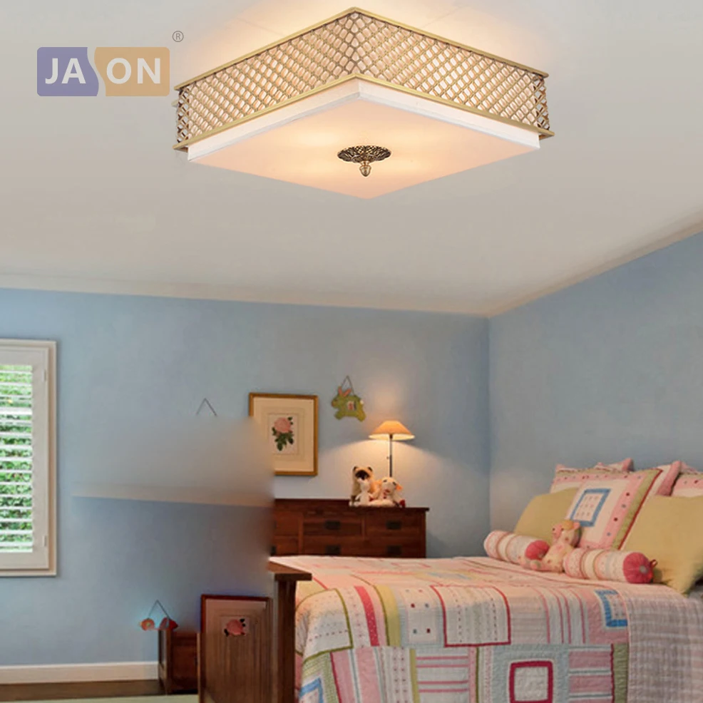 

led e27 Postmodern Copper Fabric Square LED Lamp.LED Light.Ceiling Lights.LED Ceiling Light. Ceiling Lamp For Bedroom