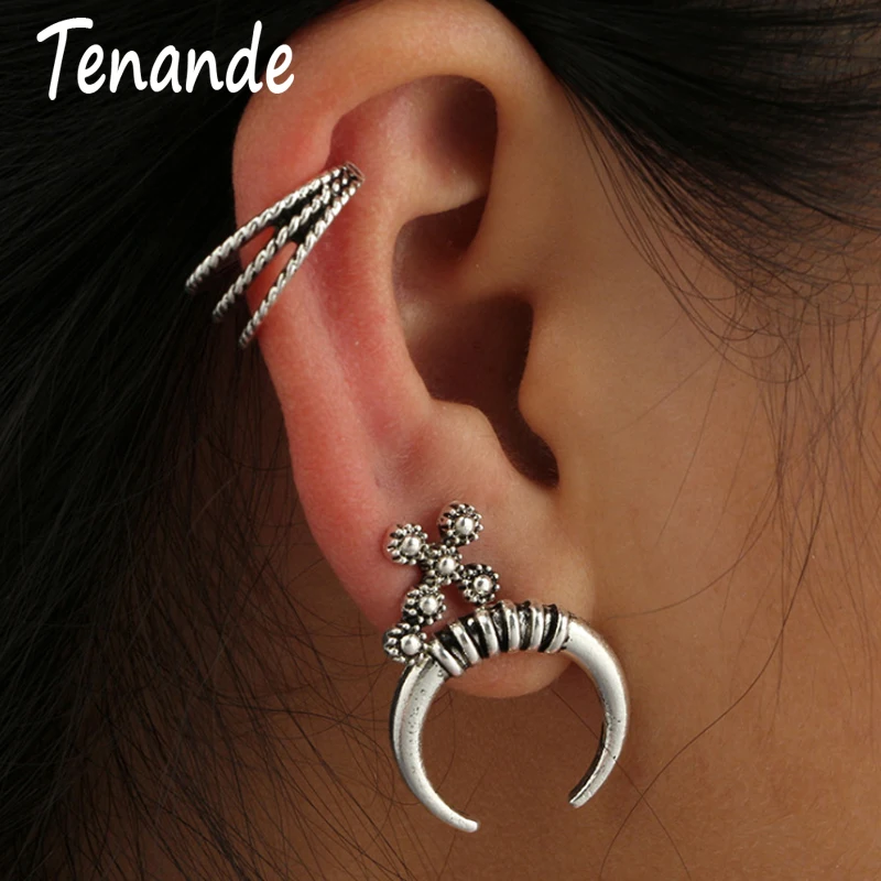 

Tenande 3 Pairs/Set Punk Silver Color Hollow Circles Cross Clip Earrings for Women Simple Style Night Club Jewelry Bijoux