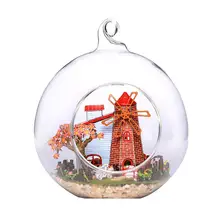 DIY Дом Кукольный домик Вентилятор башня Стекло мяч Деревянный Мини хижина сборка хижине украшения дома праздник подарок на день рождения