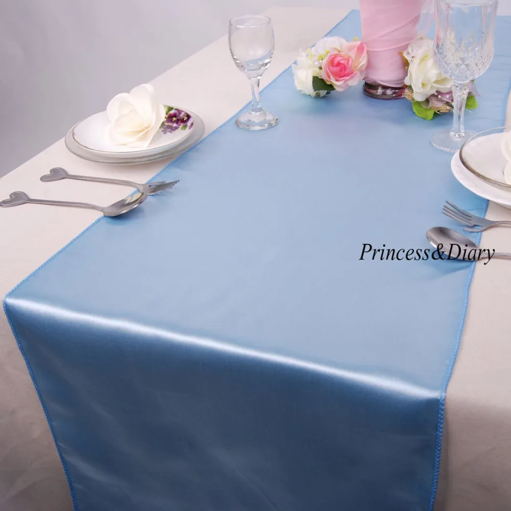 10 pieces Baby Blue Color Satin Table Runner 12inch x 108inch (30cm x 275cm) 20 Colors Wedding