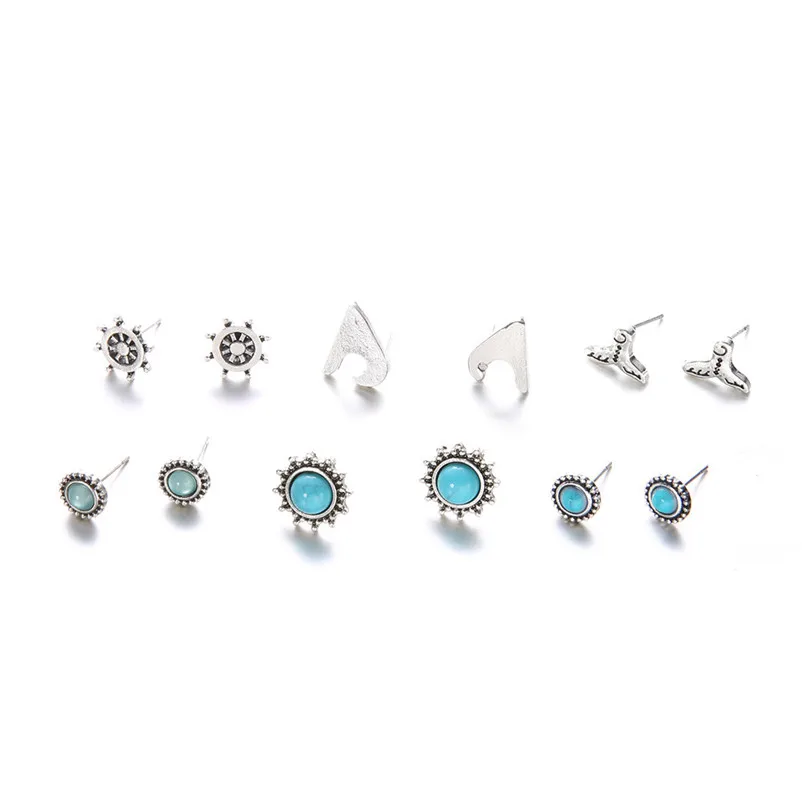 2018 Trendy stud earrings for women Girls Jewelry Blue gemst Rudder Of A Fish Tail Ship Bohemia Stud Earrings Brincos J04#N (7)