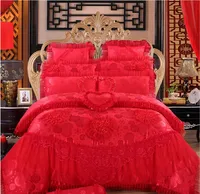 Ensemble de literie princesse en dentelle rose rouge pour filles, ensemble de lit de mariage de luxe, housse de couette, draps de lit, Queen King Size, nouveau design, 2025, 4 pièces, 6 pièces, 8 pièces 6