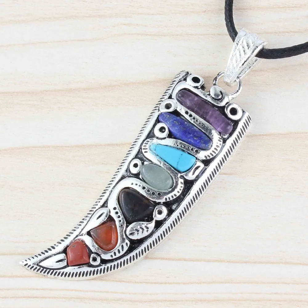 Natural Gnergy Gemstone~ Unique Silver Plated 7 Color Stones Horn Shape Healing Chakra Pendant Charm Jewelry 2 AA00201023801f