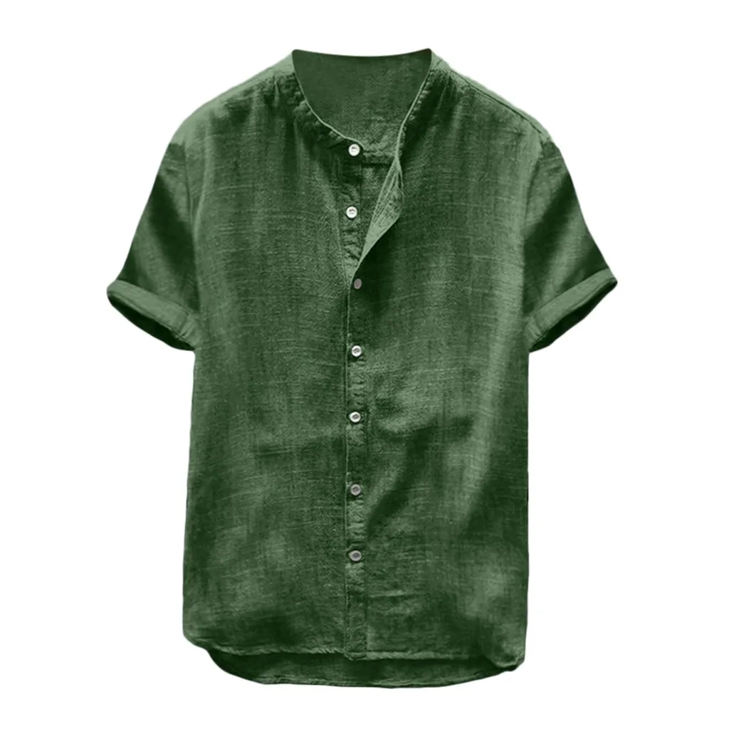 Весна Осень Повседневная рубашка с коротким рукавом мужская мешковатая хлопковая льняная Однотонная рубашка с коротким рукавом Ретро Рубашки, Топы, блузки S-2XL