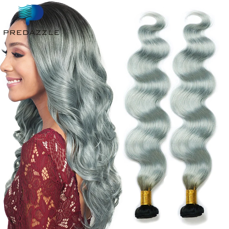 

Predazzle 10A TB Gray Human Hair Extensions Silver Gray Brazilian Body Wave Virgin Hair 3 Bundles Smoky Grey Tissage Bresilienne