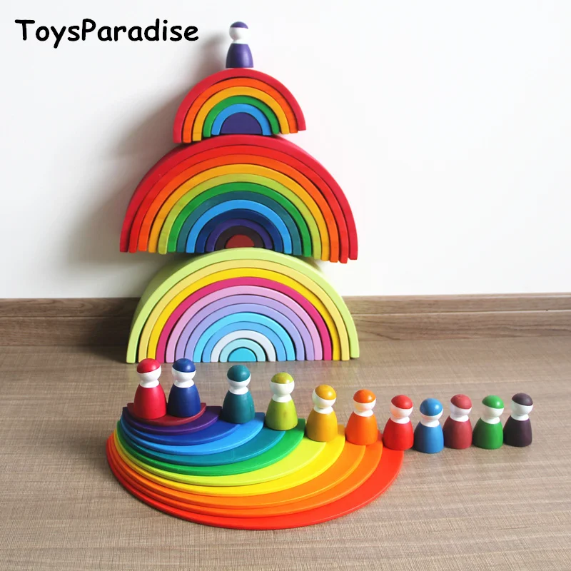 

Baby Toys 6Pcs Balls Rainbow Blocks 12Pcs Dolls 11Pcs Semicircle Building Blocks Wooden Toys For Kids Educational Birthday Gift