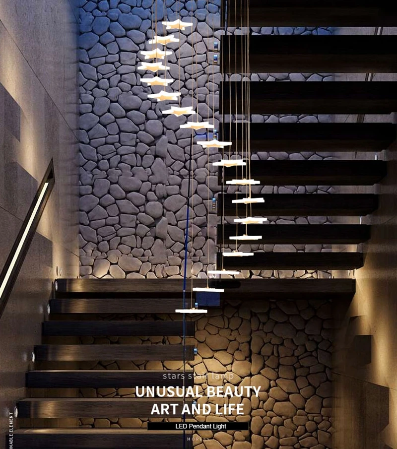Modern Duplex Staircase LED Pendant Lights Personality 18 Stars Hanging Lamps Minimalist Rotaion Staircase Lamp Living Room Lighting (1)