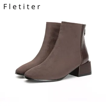 

Fletiter Women Chelsea ankle Boots Warm plush motorcycle Winter boot platform comfortable Back zip Round toe fashion snow boots