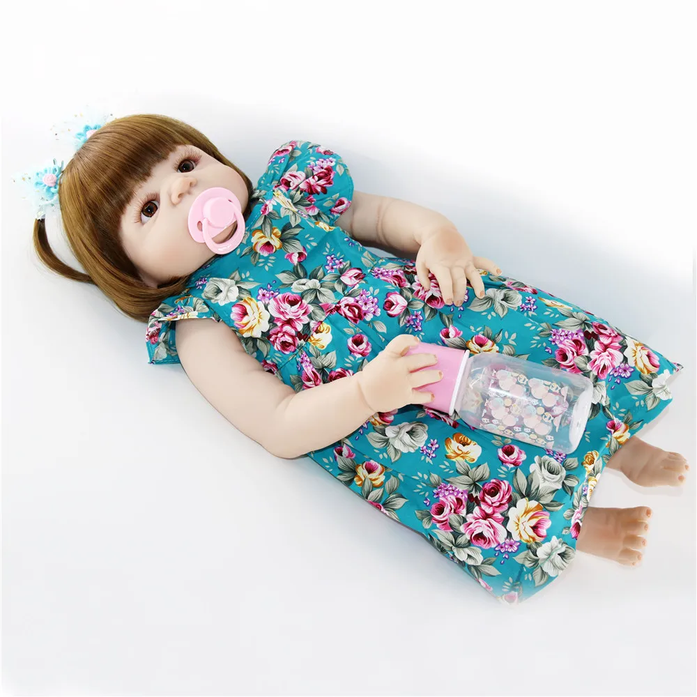 Creative bebe girl reborn doll 55CM Silicone Vinyl baby Dolls cute brown hair Newborn girl Babies Toddler Dolls Children Present