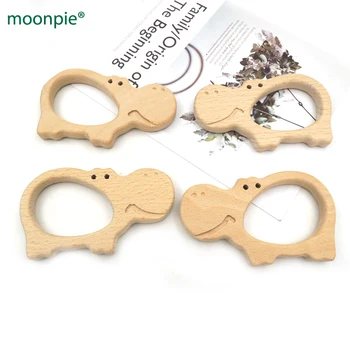 

10pcs 98mm big hippo shape SMOOTH behemoth river horse beech pendent hand carving animal teether baby wooden teether EA331a